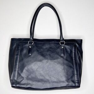 Vintage Black Faux Leather Tote Shoulder Bag Minimalist Work Everyday Carry